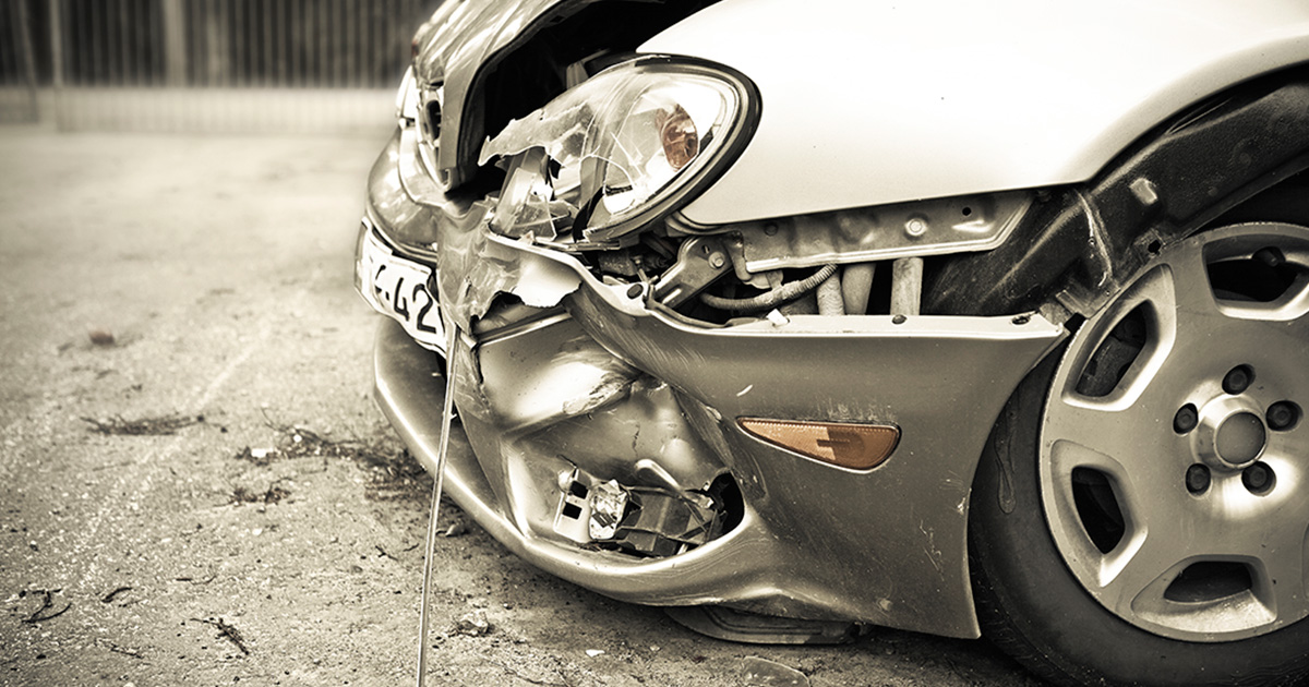 Smashed front of a car