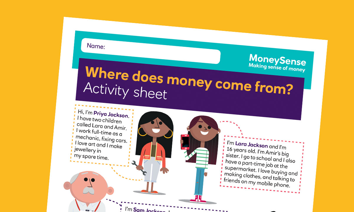 Activity sheet for Where does money come from?