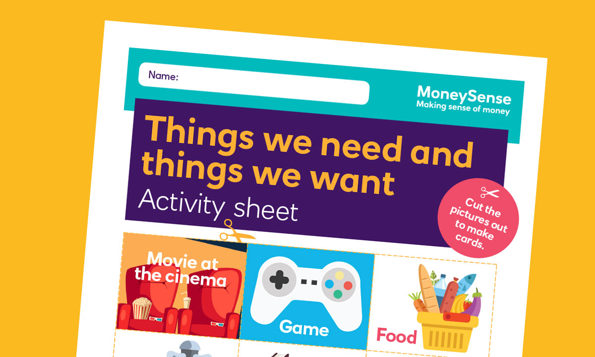 Activity sheet for What are needs and wants?