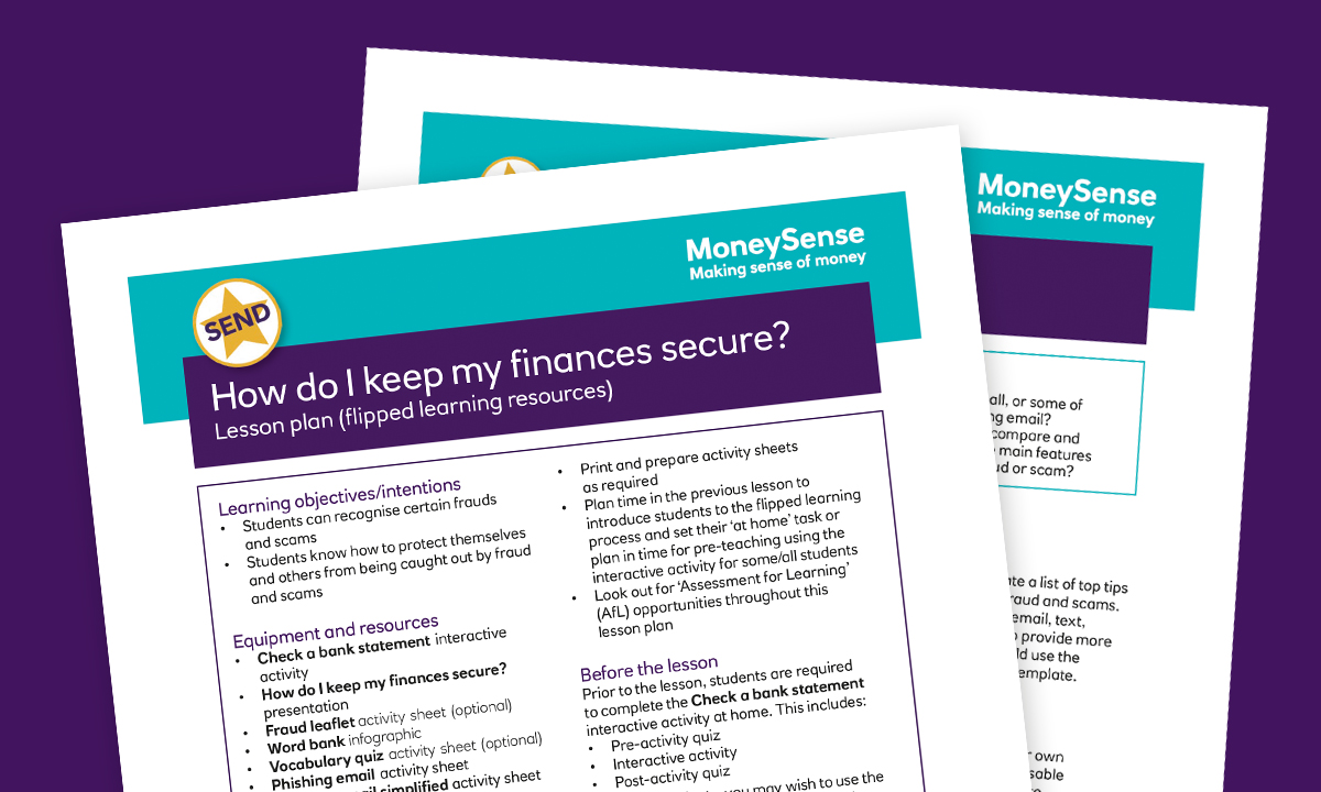 SEND Lesson plan for How do I keep my finances secure?