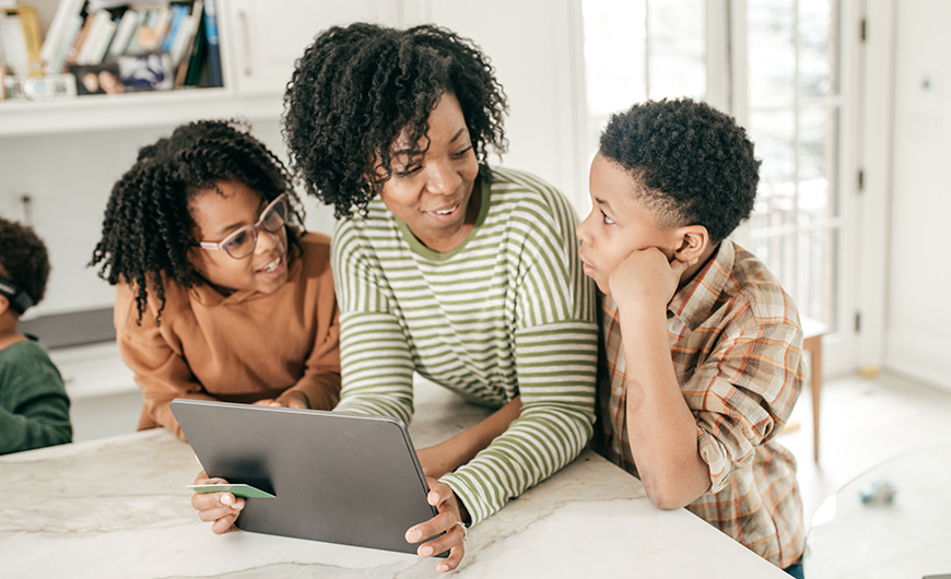 A mother talking to her children