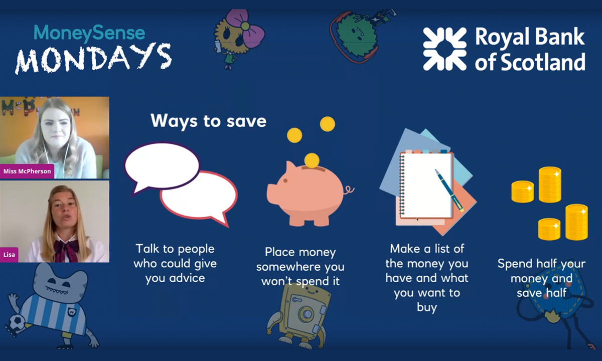 MoneySense Mondays for RBS - illustration of ways to save money, including talking to people, putting it somewhere safe and making a list