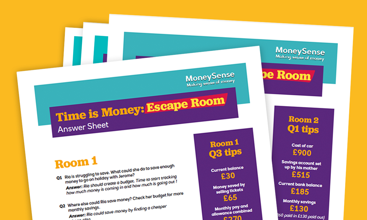 Answer sheet for Time is Money: Escape Room
